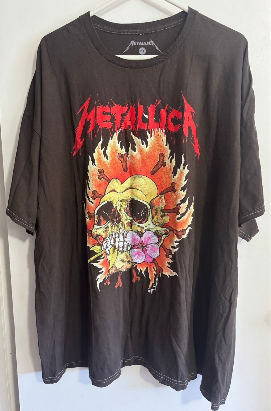 Metallica Pushead Flaming Skull Flower Graphic T-Shirt Men’s 2XL Licensed
